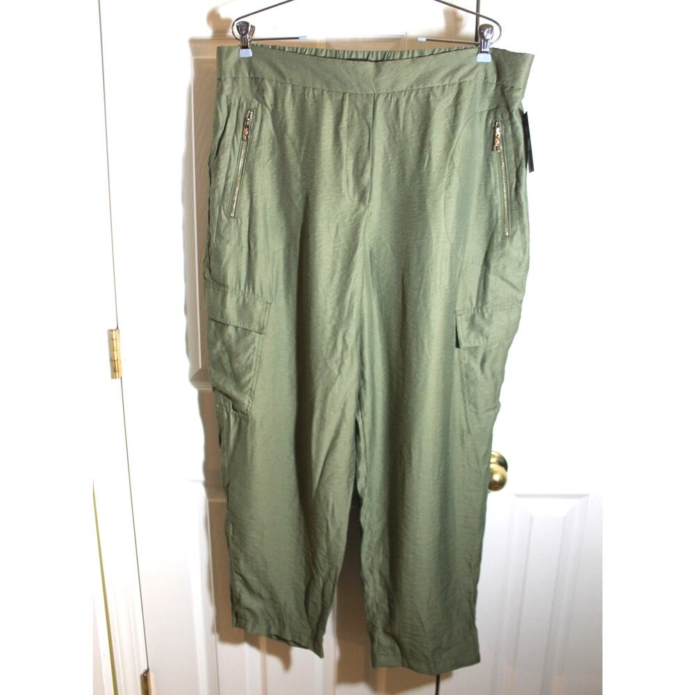 DKNY Green Stretch Waist Barrel Leg Cargo Pants sz XL NEW
